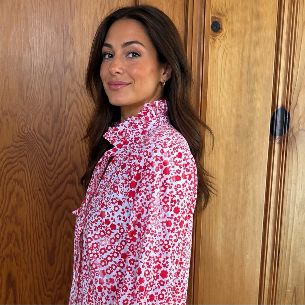 Upcycled Ruffle Collar Talbots Flower Print Sz 10